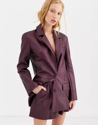 ASOS DESIGN leather look suit blazer in purple | ASOS (Global)