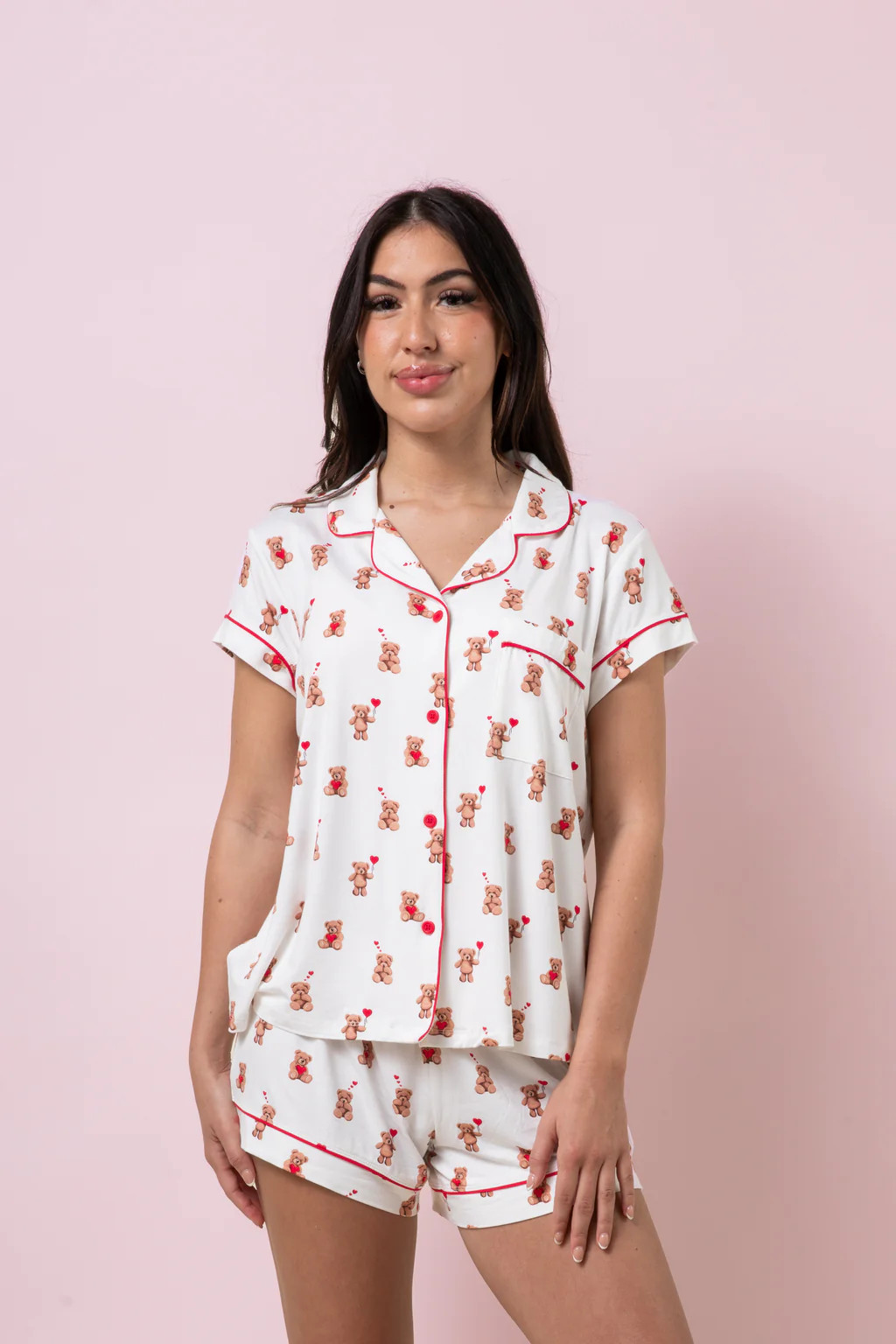 Women's Short Sleeve Pajama Set in Bear Hearts | Kyte Baby
