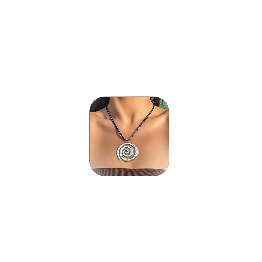 Silver Spiral Circle Conch Pendant Necklaces for Women Men Big Beachy Necklaces Surfer Necklaces ... | Amazon (US)
