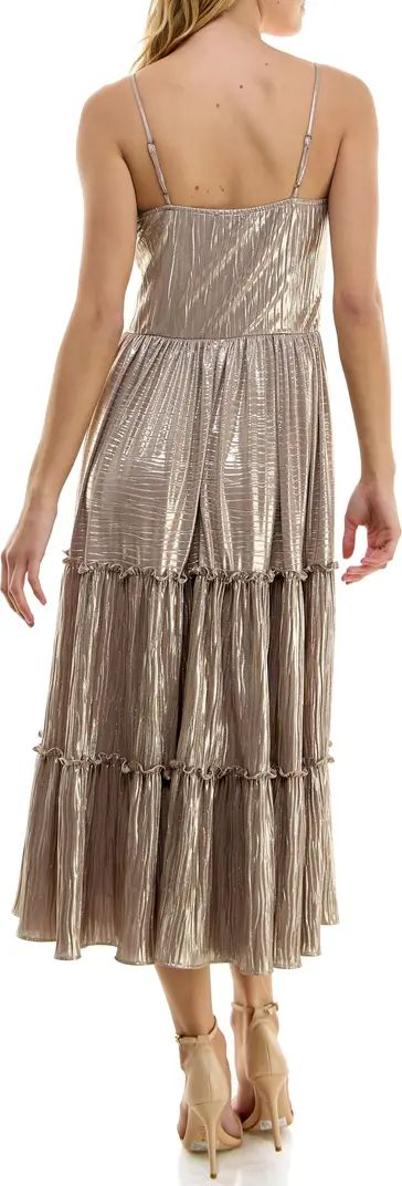 Metallic Plissé Tiered Midi Dress | Nordstrom