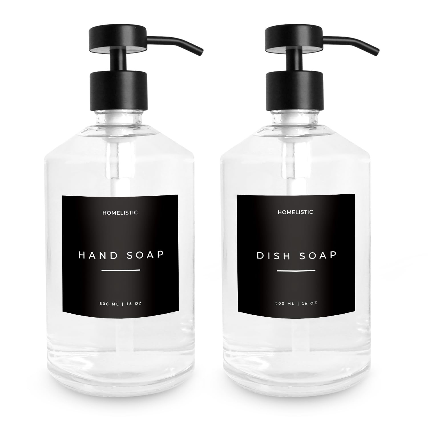 Luxury Glass Soap Dispenser Set of 2 - Elegant Clear Glass Bottles with Matte Black Stainless Ste... | Amazon (US)
