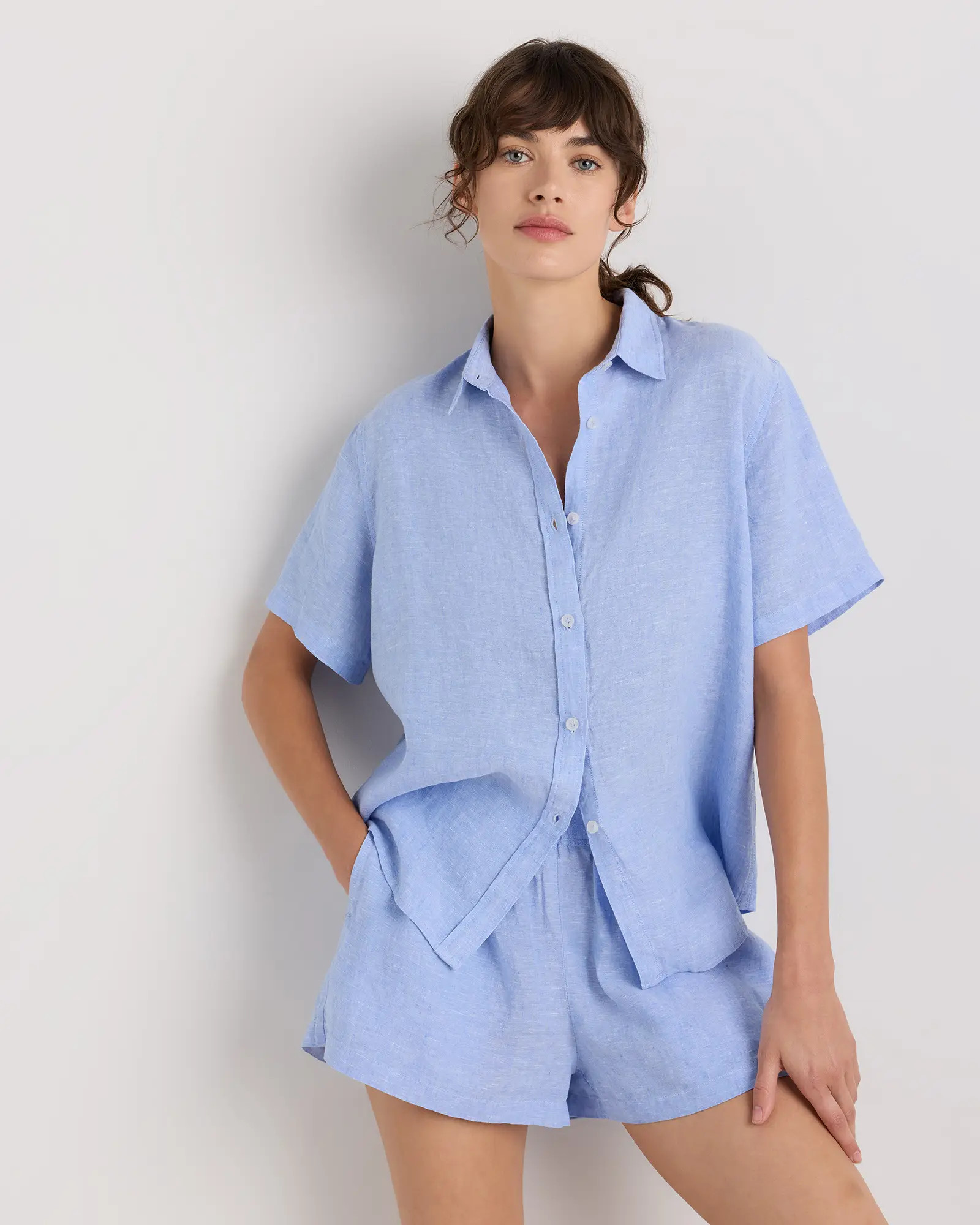 100% European Linen Shorts Pajama Set in French Blue | Quince