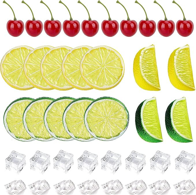40 Pcs Fake Crushed Ice and Square Ice Rocks,10 Pcs Artificial Fruit Lemon Slices, 4 Pcs Simulati... | Amazon (US)