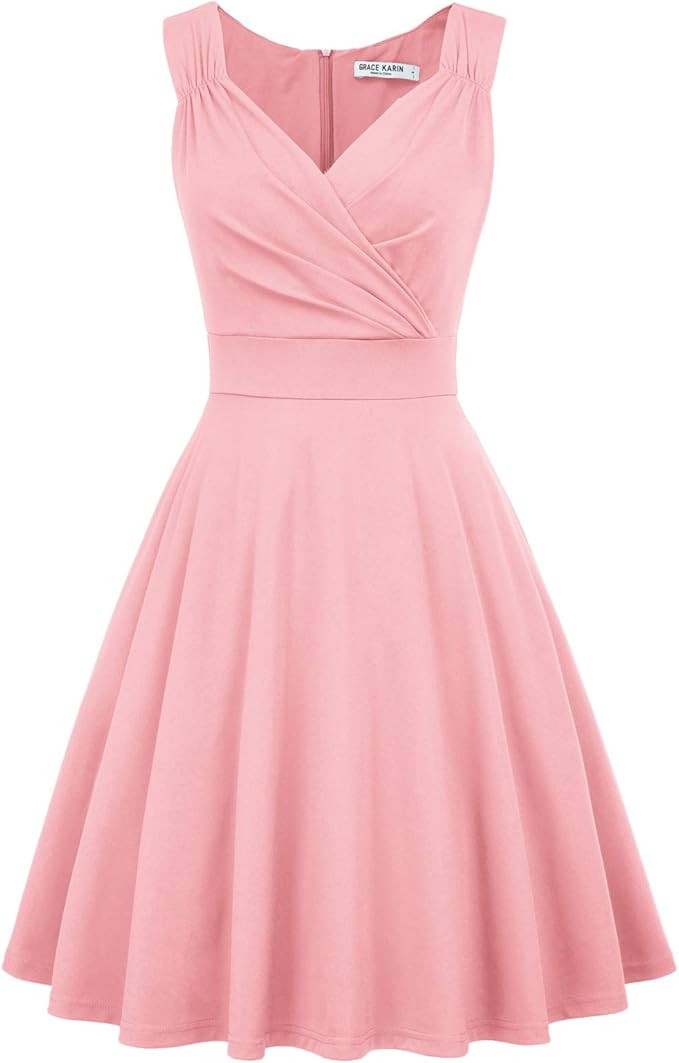 GRACE KARIN Women's 50s 60s Vintage Sleeveless V-Neck Cocktail Swing Dress | Amazon (US)