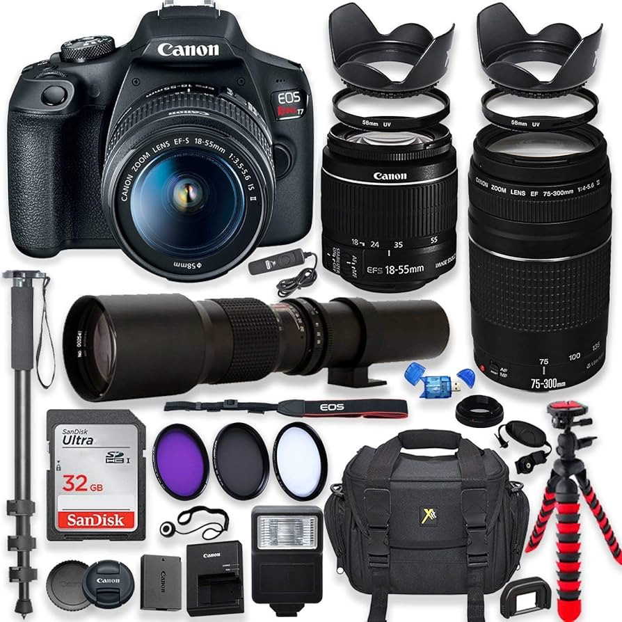 Canon EOS Rebel T7 DSLR Camera with 18-55mm is II Lens + Canon EF 75-300mm f/4-5.6 III Lens and 5... | Amazon (US)