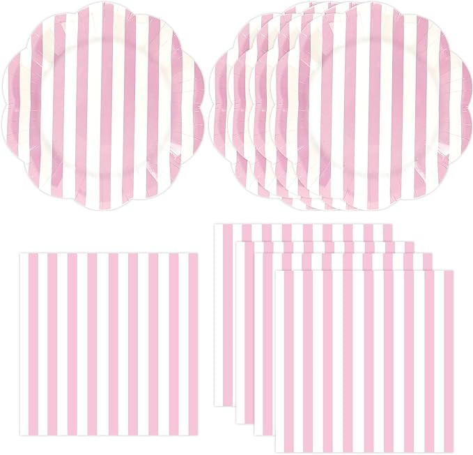 50PCS Pink Striped Paper Plates and Napkins Party Supplies, Pinkand White Scalloped Party Plates ... | Amazon (US)