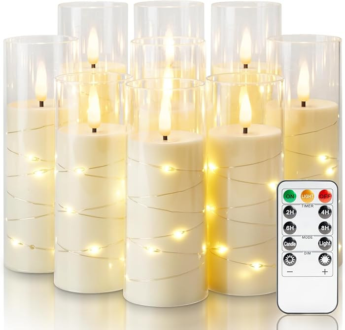 Homemory Flameless Candles with Embedded Star String Fairy Lights, Battery Operated Candles with ... | Amazon (US)