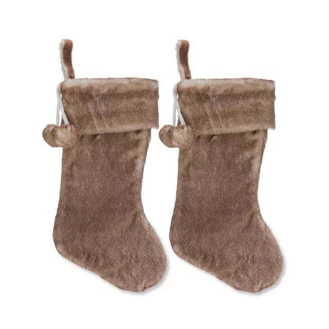 Brown Faux Fur Christmas Stocking, 20 in, 2 Pack, by Holiday Time | Walmart (US)