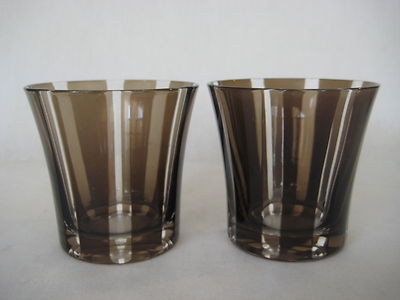Set Of 2 Cerise Smoky Brown Stripe Handcut Crystal Cups Design Of France, 3 1/2" | eBay US