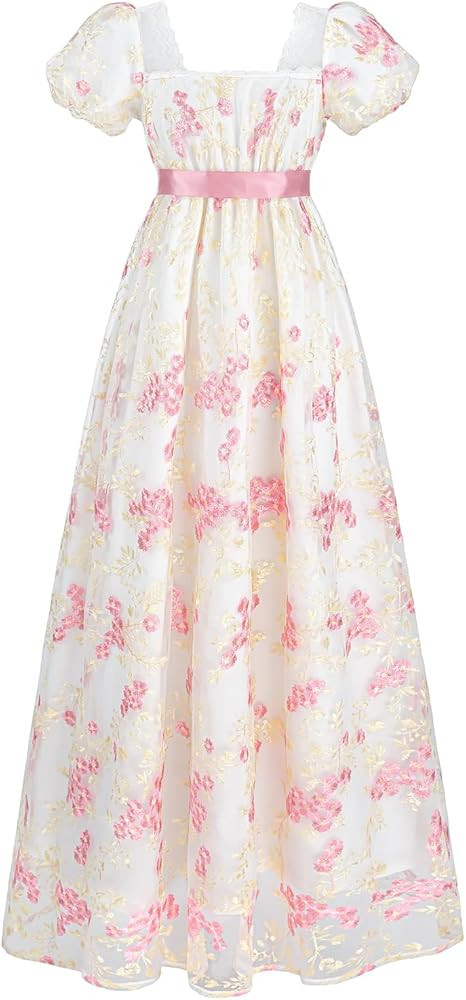 LTAKK Regency Dress Women Regency Costume Empire Waist Dresses Tea Party Victorian Gown Embroider... | Amazon (US)