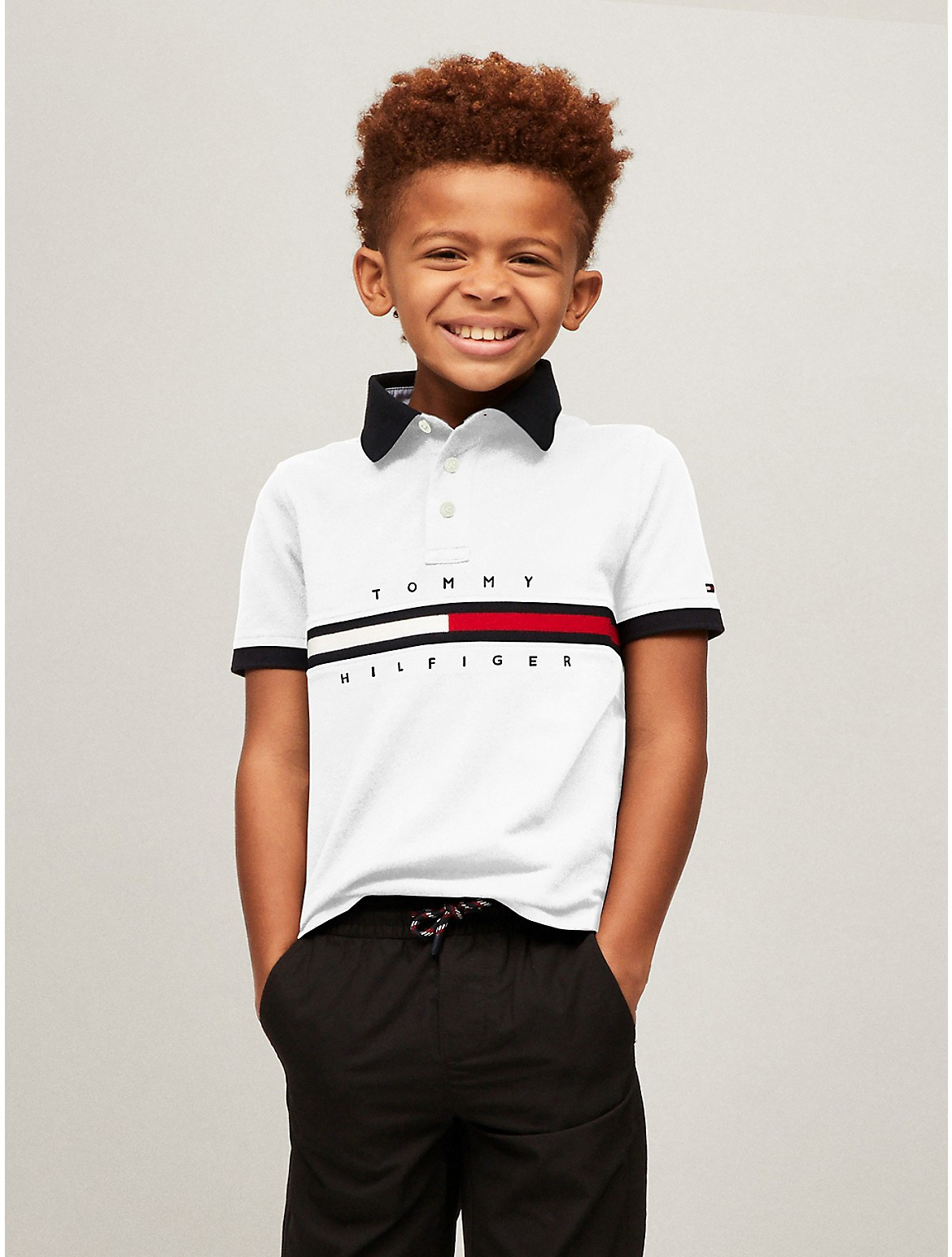 Tommy Hilfiger Boys' Kids' Short-Sleeve Flag Stripe Polo - White - XXS | Tommy Hilfiger (US)