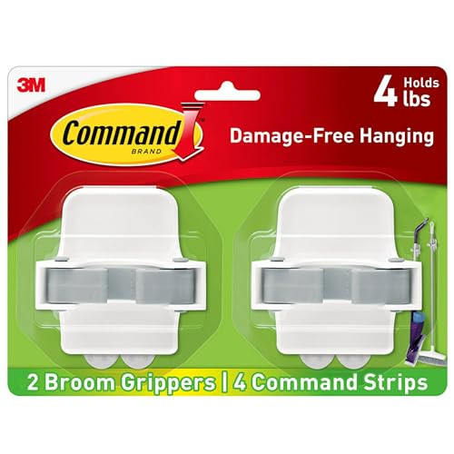 Command Broom and Mop Grippers, 2 Hangers and 4 Command Strips, Damage Free Hanging Wall Mount Broom and Mop Holder, Household Cleaning Organizer for Organization and Storage, Holds up to 4 lb | Amazon (US)