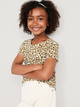 Printed Rib-Knit Lettuce-Edge T-Shirt for Girls | Old Navy (US)