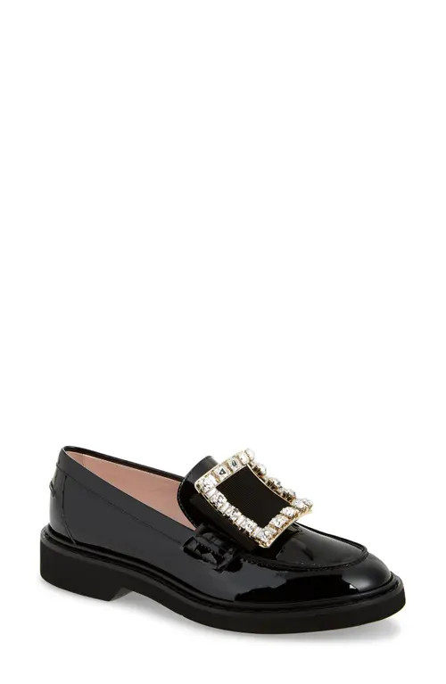 Roger Vivier Viv Rangers Crystal Buckle Loafer in Black/Crystal at Nordstrom, Size 8.5Us | Nordstrom