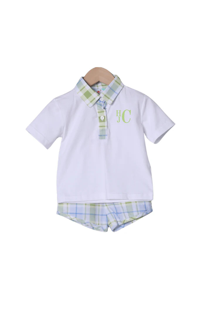 TSF x Shelby Back Blue and Green Plaid Short Set | The Smocked Flamingo