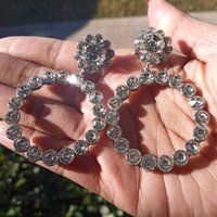 2.5 Inch Luxury Round Rhinestone Silver Drop Small Hoop Earrings Crystal Sparkly Stones Gala Clubwea | Etsy (US)