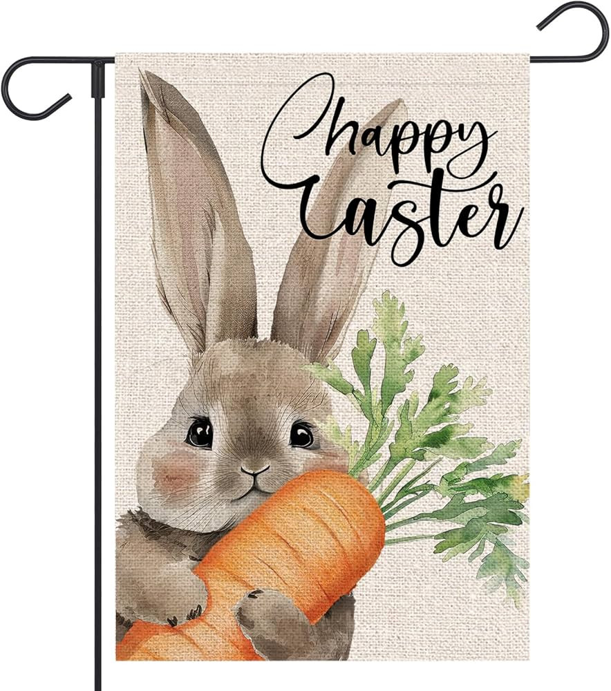 Happy Easter Bunny Garden Flag 12x18 Inch Double Sided Rabbit for Outdoor Small Burlap Holiday Ya... | Amazon (US)