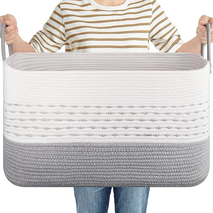75L Large Cotton Rope Storage Basket, Soft Decorative Blanket Basket for Living Room & Bedroom, B... | Amazon (US)