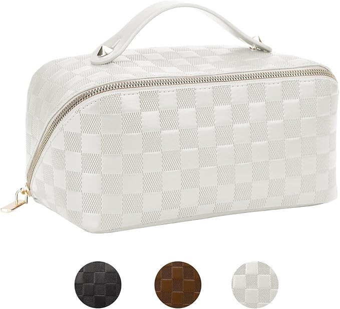 YSONG Large Capacity Travel Makeup Bag,Portable Cosmetic Bag,PU Leather Waterproof Cosmetic Bag,T... | Amazon (US)