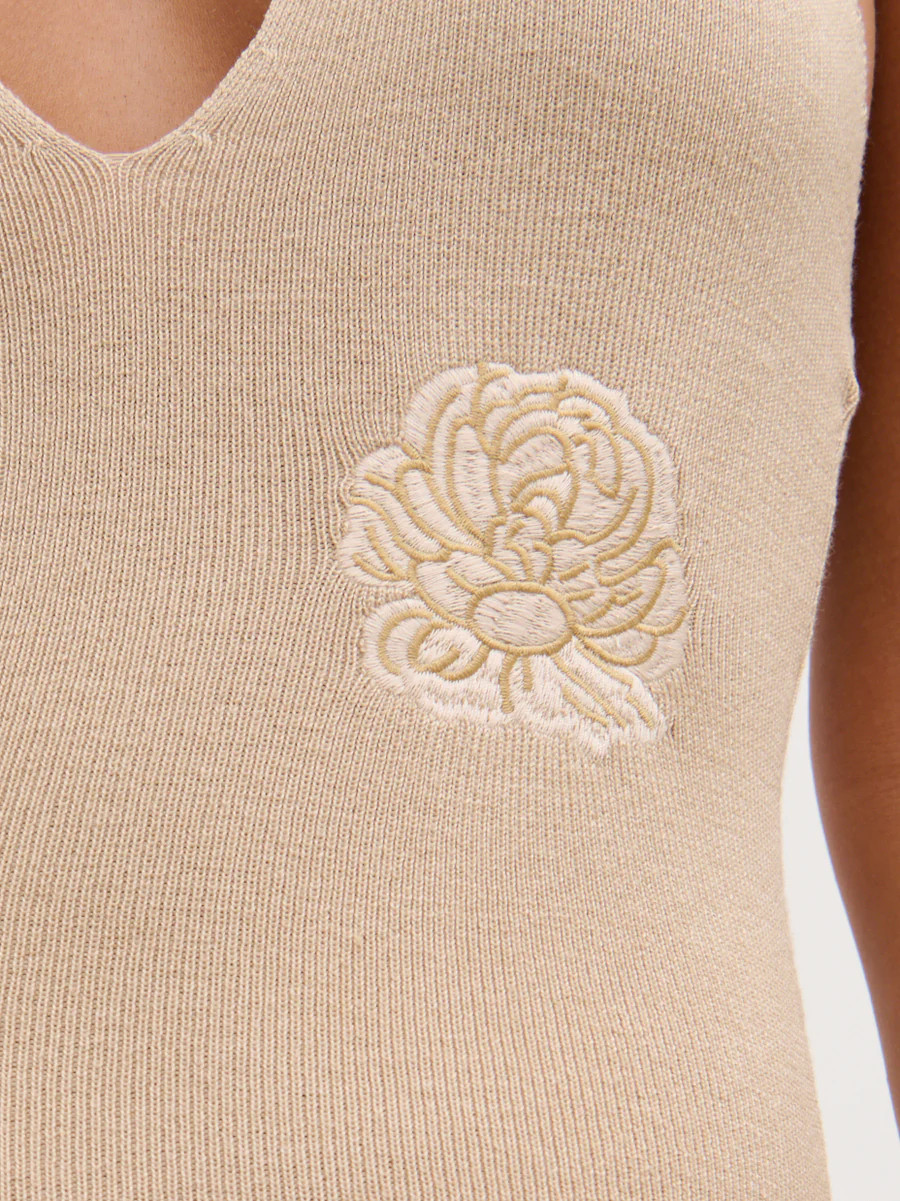 Cady Intarsia Halterneck Knit Maxi Dress - Beige | Pretty Lavish (UK)
