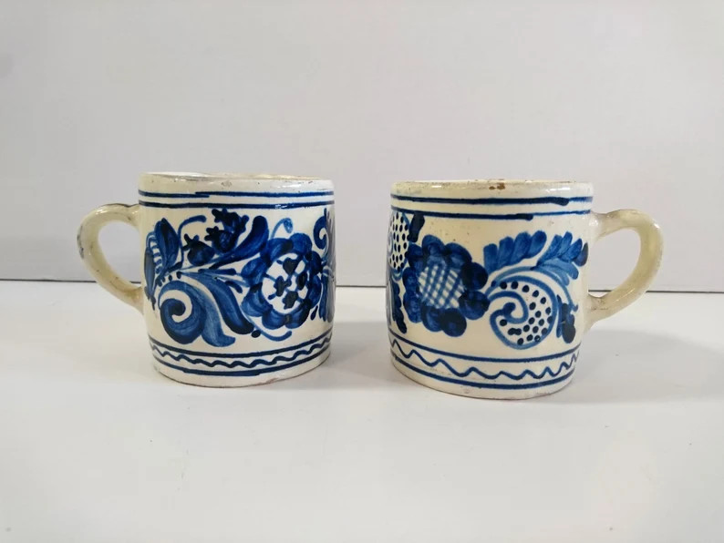 Pair of Vintage Hand Painted Ceramic Mugs Folk Art 1960s - Etsy | Etsy (US)