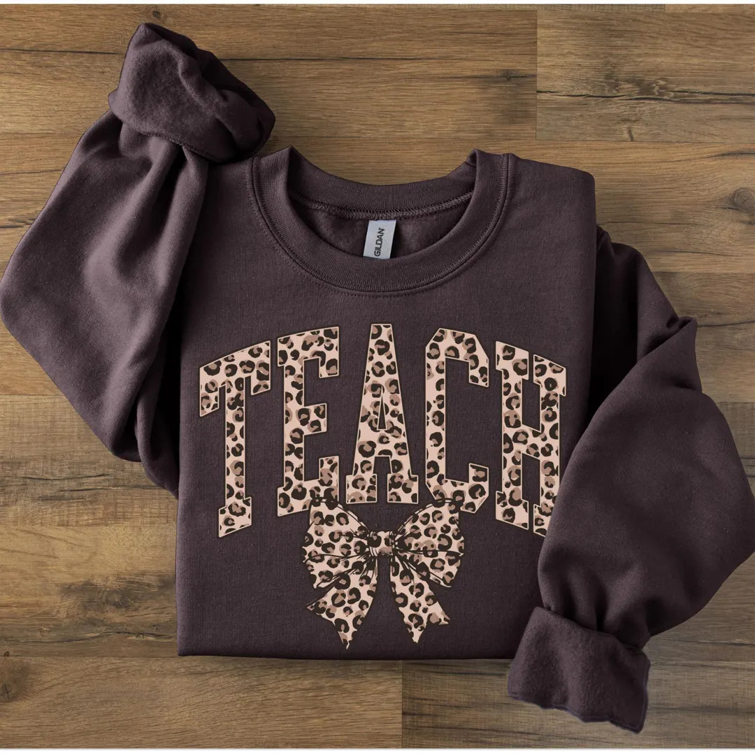 Leopard Teacher Sweatshirt, Teach Sweatshirt, Retro Teach Shirt, Teacher Appreciation Gift, Varsi... | Etsy (US)
