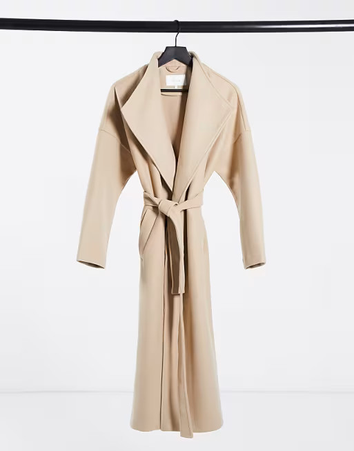 Vila waterfall maxi coat with tie waist in beige | ASOS (Global)