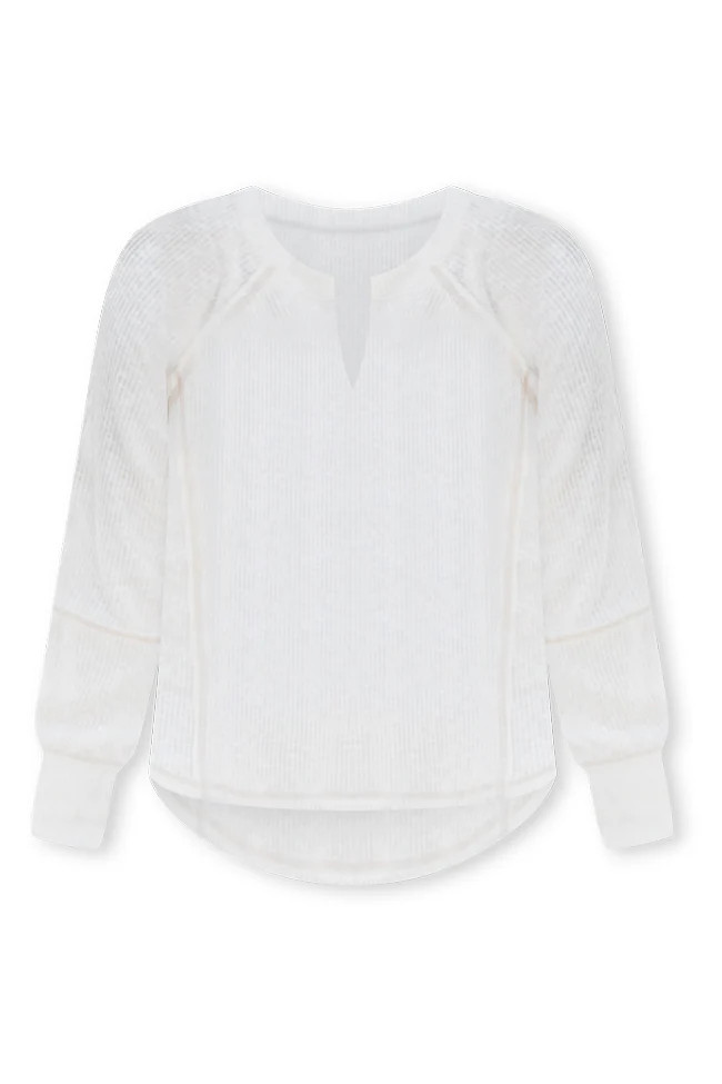 Believe In You Ivory Split V Knit Long Sleeve Top | Pink Lily