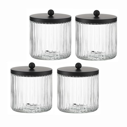 KMwares 4-Pack Glass Qtip Holder Dispenser Set for Cotton Ball, Swab, Round Pads, Floss Picks - Bathroom Canister Storage Organization and Vanity Makeup Organizer(Clear-4) | Amazon (US)