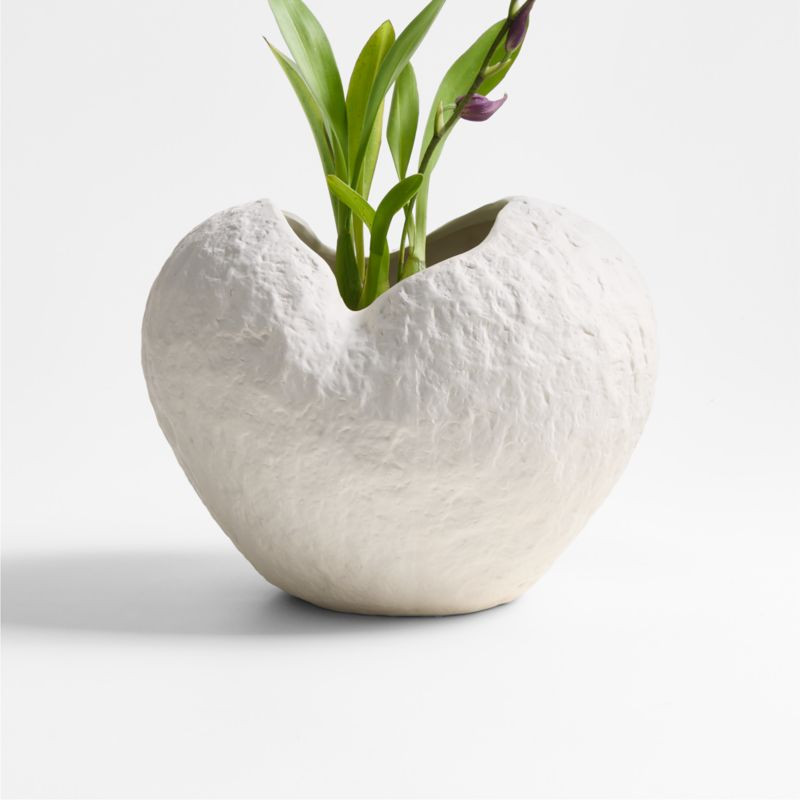 Scraffito 10" White Ceramic Vase | Crate & Barrel | Crate & Barrel