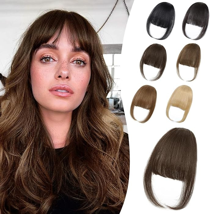Wispy Bangs Hair Clip, 100% Human Hair Clip In Medium Brown Bangs for Women, Soft Layered Fake Ba... | Amazon (US)