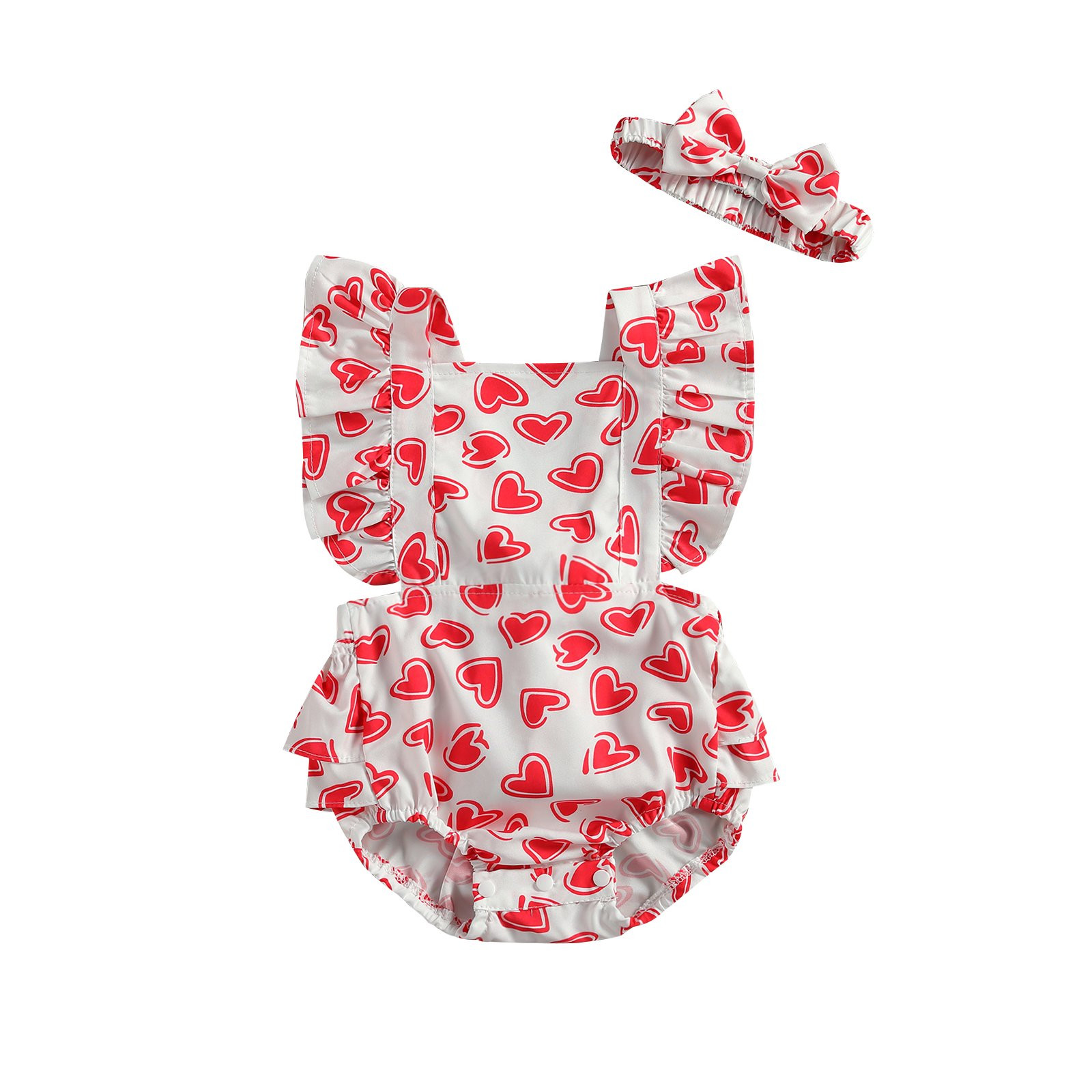 Wayren USA Valentine's Day Baby Girls 2pcs Outfit Set Heart Romper+Headband | Walmart (US)
