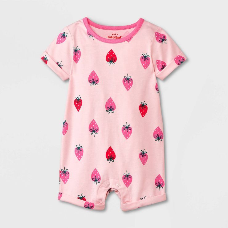 Baby Girls' Strawberry Short Sleeve Romper - Cat & Jack™ Pink | Target