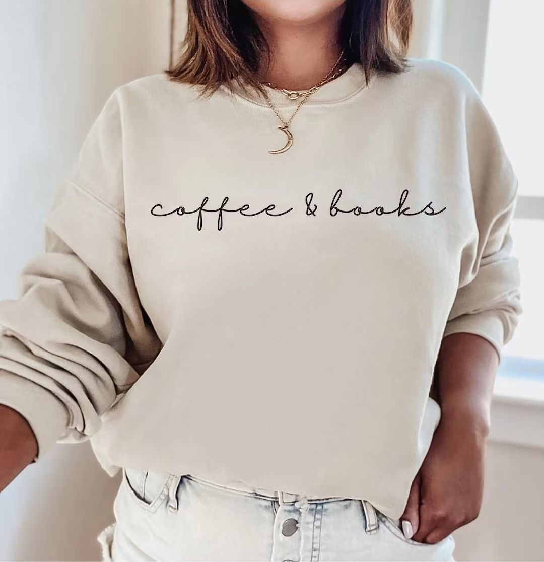 Books and Coffee Minimalist Sweatshirt Cute Sweatshirt - Etsy | Etsy (US)