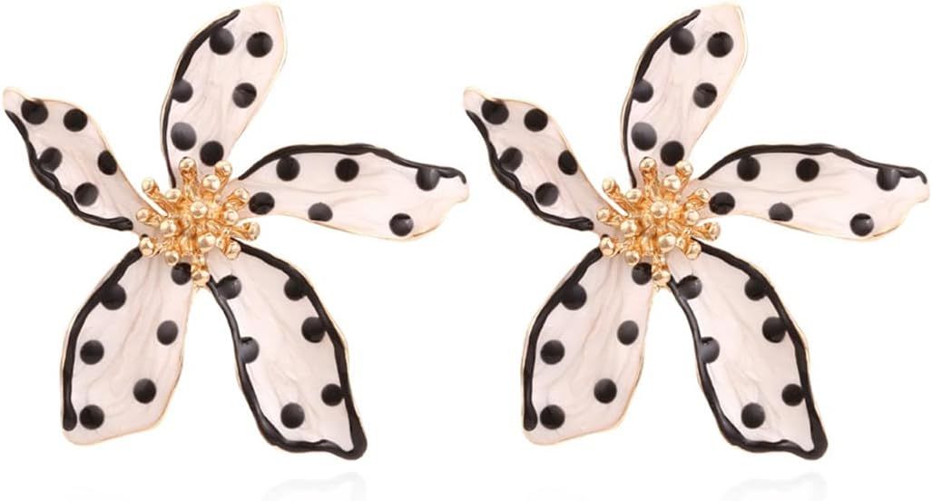 Flower Stud Earrings Polka Dot Flower Earring Floral Earrings Cute Polka Dot Pattern Earrings Ele... | Amazon (US)