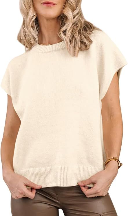 Saodimallsu Women's Oversized Sleeveless Sweater Vest Crewneck Cap Sleeve Casual Knit Tunic Pullo... | Amazon (US)