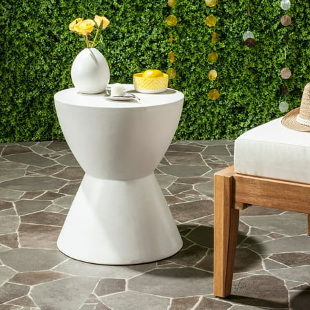 Safavieh Athena Outdoor Modern Concrete Round Accent Table - Ivory | Walmart (US)