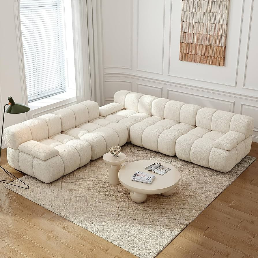 Settab 118.5'' Sectional Modular Cloud Couch, Oversized Boneless Couches V Shaped Sofa, Upholstered Corduroy U Shape Convertible Sectional Couches for Living Room, No Assembly Required, Beige | Amazon (US)