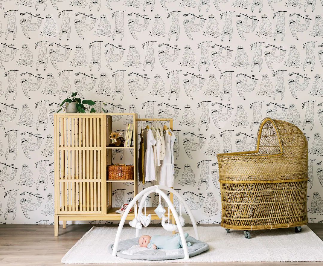 Mr. Sloth Wallpaper  Forest Animal Wallpaper  Nursery Decor - Etsy | Etsy (US)