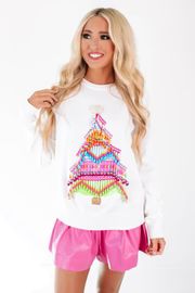 Queen Of Sparkles Beaded Christmas Tree Sweater - White | The Impeccable Pig