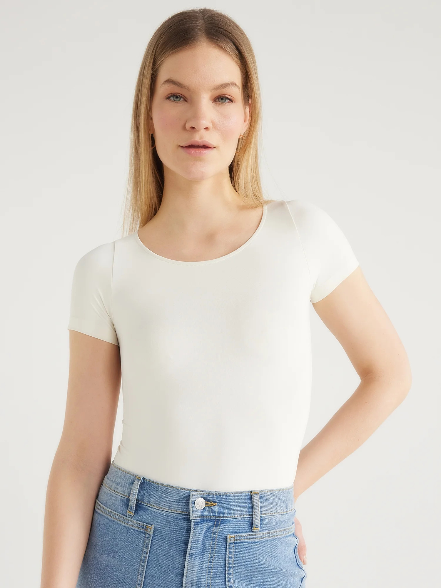 Scoop Women’s Crew Neck Bodysuit with Short Sleeves, Sizes XS-XXL - Walmart.com | Walmart (US)