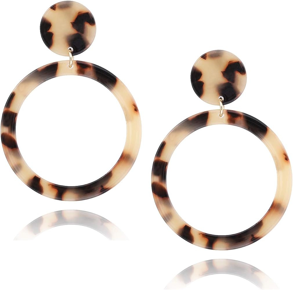 Acrylic for Women Geometry Circle Resin Drop Dangle Earrings Bohemia Tortoise Shell Hoop Earrings... | Amazon (US)