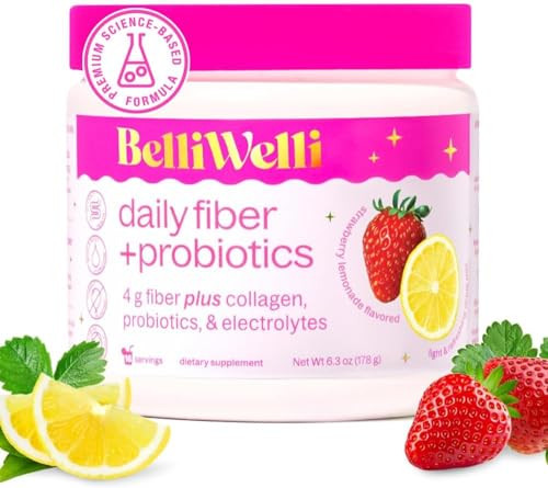 Belli Welli Strawberry Lemonade Daily Fiber Supplement with Collagen, Probiotics, and Electrolytes - 16 Servings | Amazon (US)