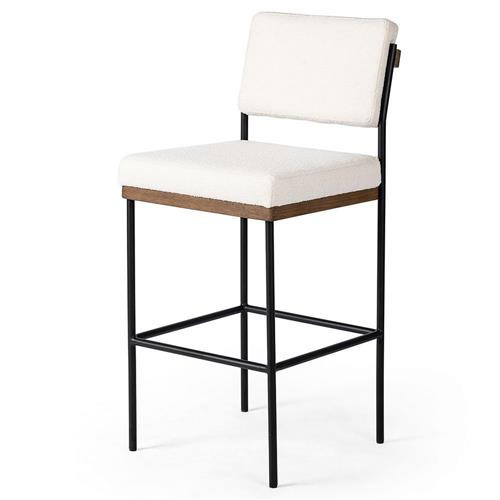Open Box Ellie Industrial White Performance Black Iron Bar Stool | Kathy Kuo Home