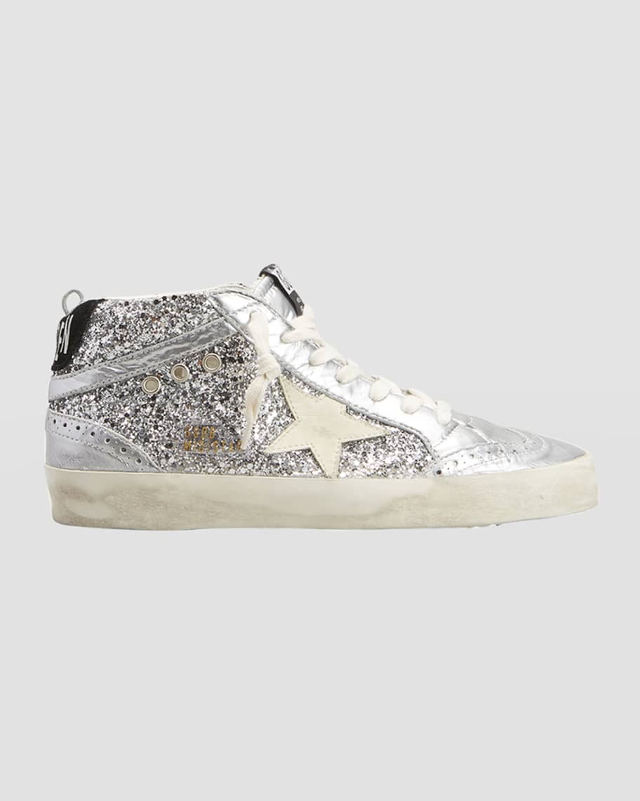 Golden Goose Mid Star Glitter Wing-Tip Sneakers | Neiman Marcus