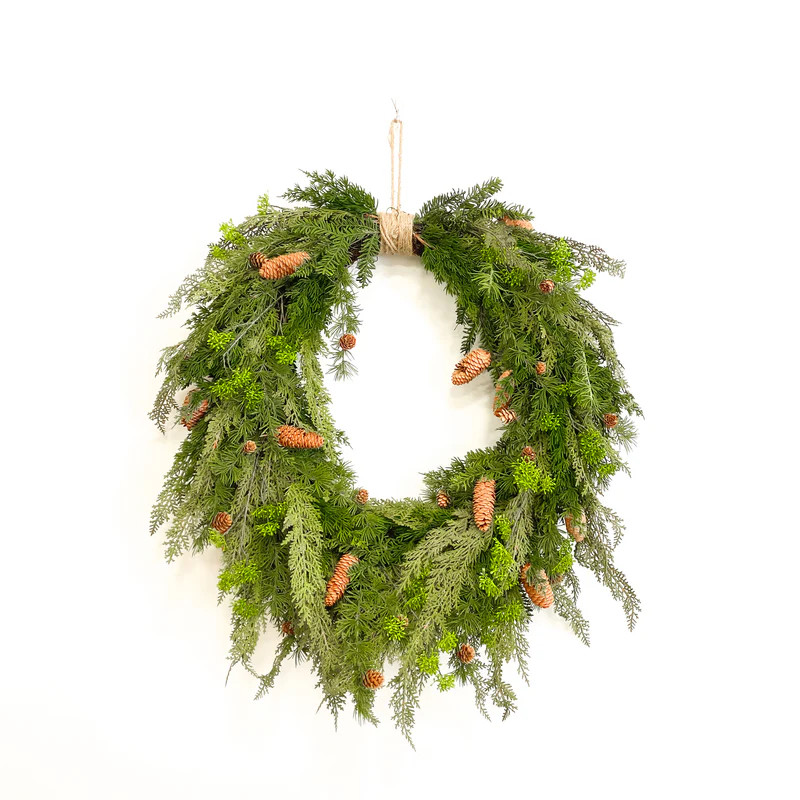 Festive Jute Wrapped Hanging Pine Wreath | Purple Rose Home