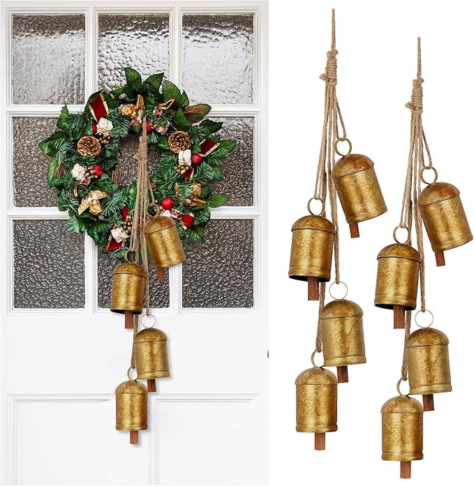Fovths 2 Pack Christmas Cow Bells - Metal Handmade Hanging Harmony Vintage Rustic Tranquil Wind C... | Amazon (US)