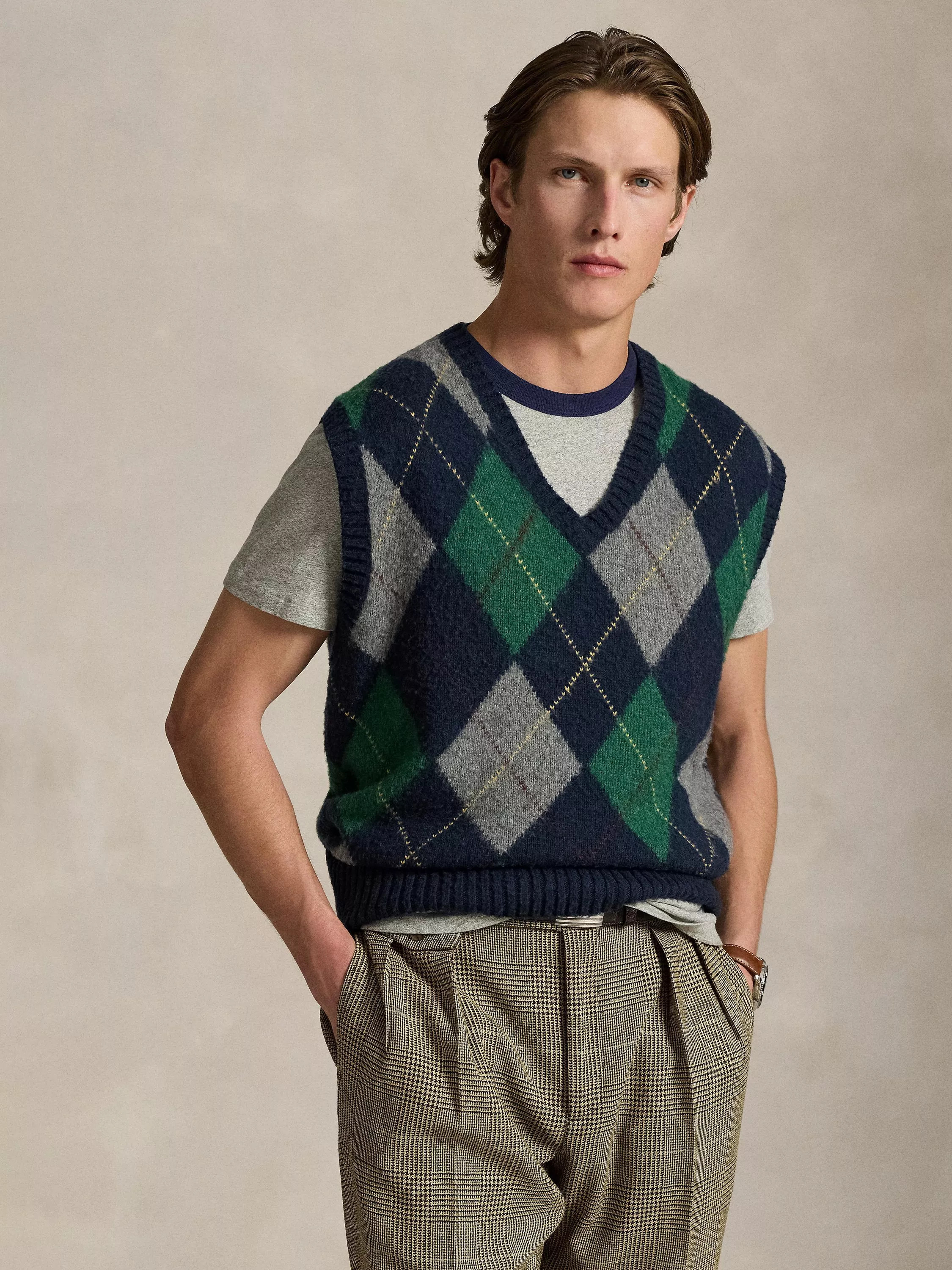 Polo Ralph Lauren Wool Cotton Blend Argyle Knit Vest, Navy Combo | John Lewis (UK)