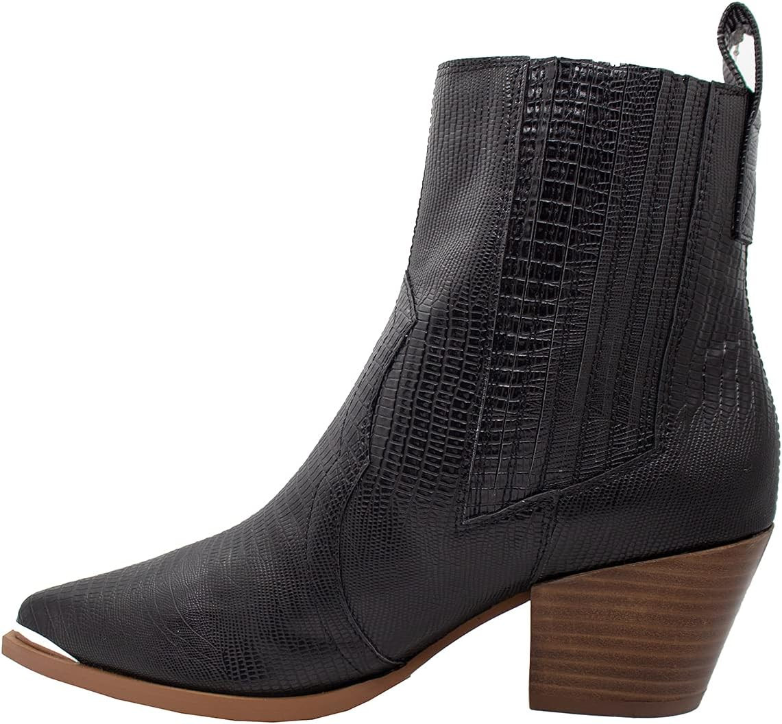 ARiderGirl Eleanor Women's Western Booties Animal Print Slip On Pointed Toe Stacked Heel Ankle Bo... | Amazon (US)