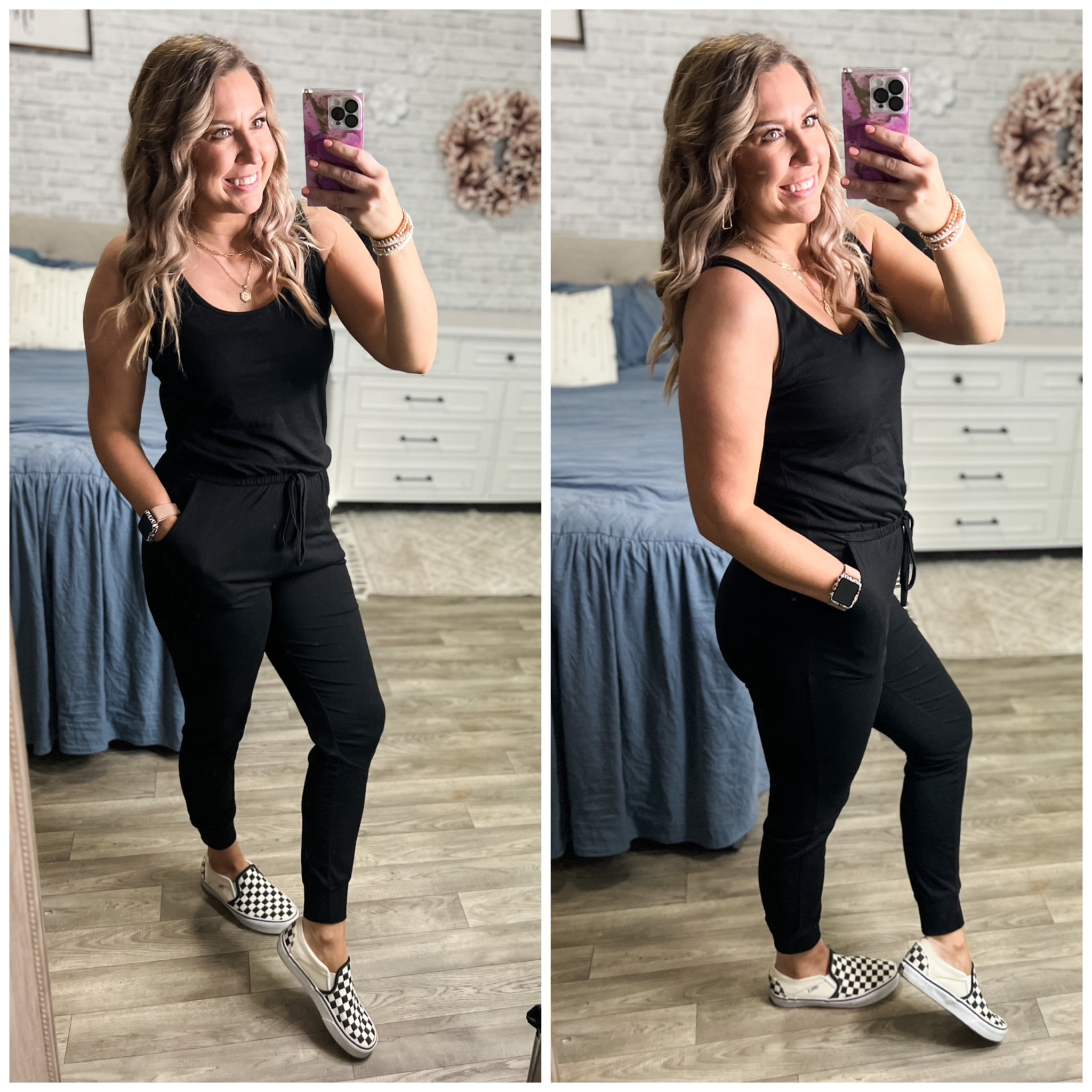 This jumpsuit is still in rotation after 2 years! I also have it in army green. Literally so comfy, has pockets, and a functional drawstring waist. Easily pair it with a jacket or kimono too! True to size.